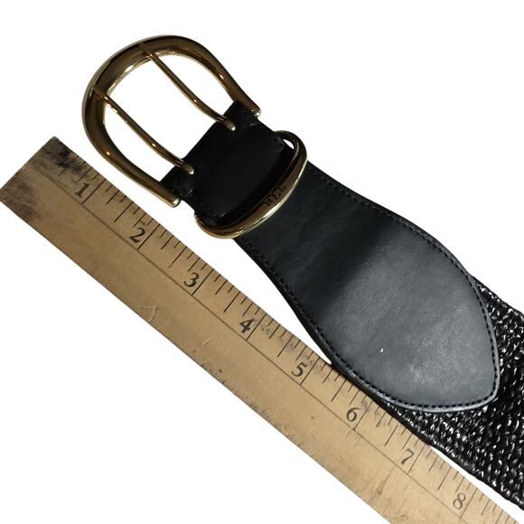 Ralph Lauren Black Statement Belt Leather Buckle Womens XS Stretch NEW 2.5\